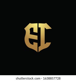 EI logo monogram with gold colors and shield shape design template