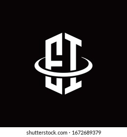 EI monogram logo in a hexagon style and surrounded by a ring