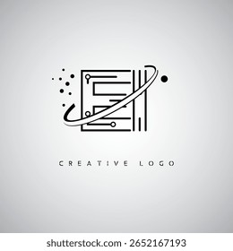 EI Orbit Monogram Logo - Futuristic Minimal Letter mark with Circular Line Art, Tech-Inspired Dots and Space Motion Concept for Modern Branding Identity (Logotipo de Monograma de Órbita EI - Marca de Letra Mínima Futurista com Linha de Arte Circular, Pontos Inspirados na Tecnologia e Conceito de Movimento Espacial para Identidade de Marca Moderna)