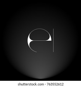EI White thin minimalist LOGO Design with Highlight on Black Background.