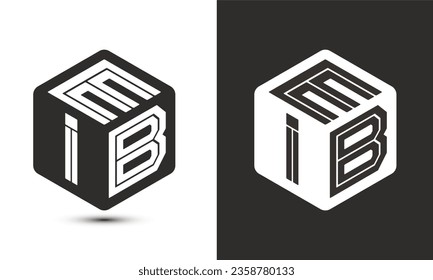 EIB letter logo design with illustrator cube logo, vector logo modern alphabet font overlap style. Premium Business logo icon. White color on black background