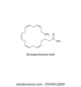 Eicosapentaenoic Acid flat skeletal molecular structure antihyperlipidemic drug used in hypertriglyceridaemia treatment. Vector illustration scientific diagram.