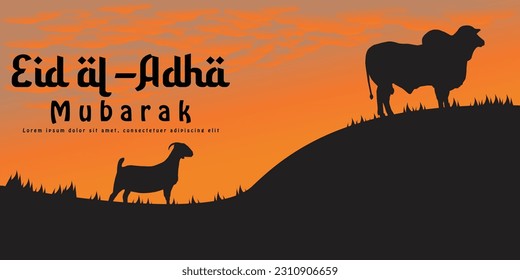 eid adha background with silhouette of cow and goat. suitable for banners, web banners