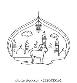 conjunto vectorial de ilustraciones de doodle dibujadas a mano de eid adha