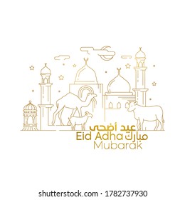 Eid Adha islamic greeting banner template  with line mosque illustration - Translation of text : Blessed sacrifice festival
