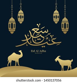 Eid Adha Mubarak arabic calligraphy for islamic greeting background.