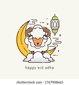 Eid adha mubarak arabic calligraphy greeting card. the Arabic calligraphy means (Happy eid adha). Vector illustration for the celebration of eid mubarak with line art design 