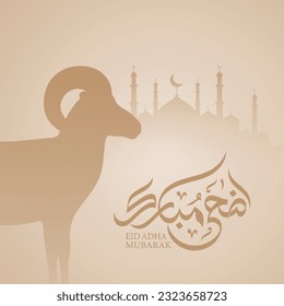 Eid Adha mubarak arabische Kalligrafie , dekorativ mit silhouette Schaf und Moschee , Grußkartendesign für eid adha