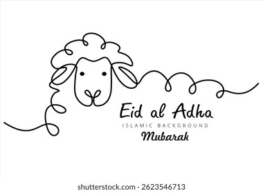 Eid Adha Mubarak desenho contínuo de uma linha traço editável para uma ovelha ilustração sacrifício Eid saudação cartão