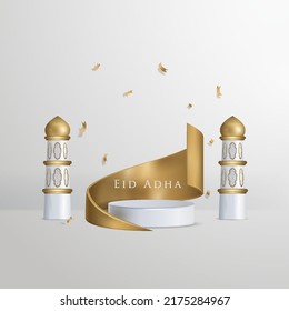 Eid adha mubarak gold podium, golden tower 3D illustration vector