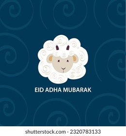 Eid Adha mubarak greeting card design with cute sheep 