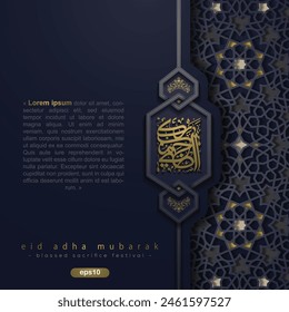 Eid Adha Mubarak Greeting Card Islamic Floral Pattern Design With Arabic Calligraphy, Crescent, Camel for Background, Card, wallpaper, banner, cover. Translation Of Text : BLESSED SACRIFICE FESTIVAL