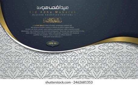 Eid Adha Mubarak Greeting Islamic Floral Pattern Background Vector Design With Beatiful Arabic Calligraphy for Card, wallpaper, banner, cover, Flayer. Translation Of Text : BLASSED SACRIFICE FESTIVAL