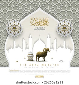 Eid Adha Mubarak Greeting Islamic Illustration Background Vector Design With Beautiful arabic calligraphy. Translation Of Text : BLASSED SACRIFICE FESTIVAL