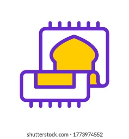Eid Adha mubarak icon. Islamic celebration illustration design. Prayer rug simple vector