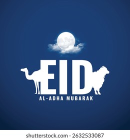 Eid Adha Mubarak night view full moon calligraphy logo vector islamic template social media web post creative idea concept arabs and muslim festival eid celebration background poster banner flyer