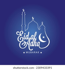 Eid al Adha 2023, saludo con tipografía inglesa. Fiesta islámica Eid ul-Adha 2023. Idea creativa y diseño conceptual.