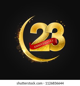 Eid al Adha 23 years anniversary.Pattern with arabic golden, gold half moon and glitter.Vector illustration of greeting cards, covers, prints.