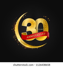 Eid al Adha 30 years anniversary.Pattern with arabic golden, gold half moon and glitter.Vector illustration of greeting cards, covers, prints.