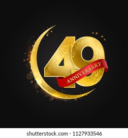 Eid al Adha 49 years anniversary.Pattern with arabic golden, gold half moon and glitter.Vector illustration of greeting cards, covers, prints.