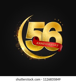 Eid al Adha 56 years anniversary.Pattern with arabic golden, gold half moon and glitter.Vector illustration of greeting cards, covers, prints.