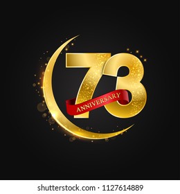 Eid al Adha 73 years anniversary.Pattern with arabic golden, gold half moon and glitter.Vector illustration of greeting cards, covers, prints.