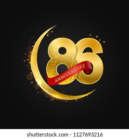 Eid al Adha 86 years anniversary.Pattern with arabic golden, gold half moon and glitter.Vector illustration of greeting cards, covers, prints.