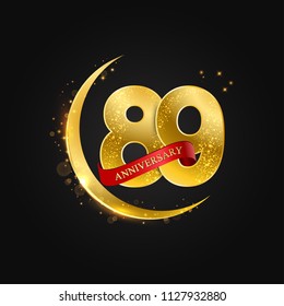 Eid al Adha 89 years anniversary.Pattern with arabic golden, gold half moon and glitter.Vector illustration of greeting cards, covers, prints.