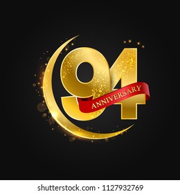 Eid al Adha 94 years anniversary.Pattern with arabic golden, gold half moon and glitter.Vector illustration of greeting cards, covers, prints.