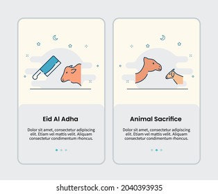 eid al adha and animal sacrifice icons onboarding template for mobile ui user interface app application design