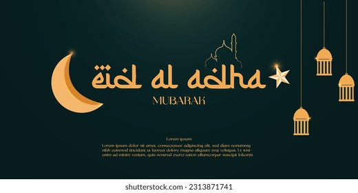 Eid Al Adha arabischer Hintergrund für das Konzept der muslimischen Community Festival. Holiday Poster Banner Design Vektorgrafik.