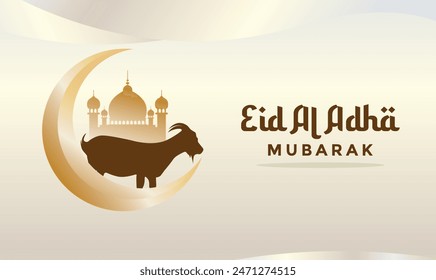 Eid al adha background with beautiful Ornaments of moon, mosque, goat silhouette icons