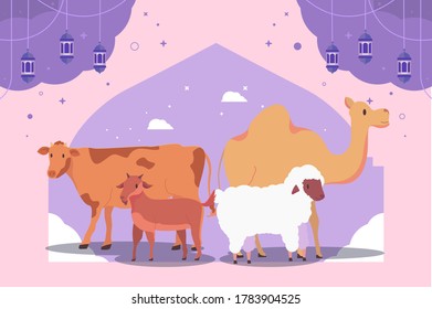 Antecedentes De Eid Al Adha Con Vector Premium De Camello, Bovino, Cabra Y Oveja