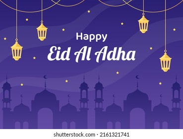 Eid al Adha Background Cartoon Illustration for the Celebration of Muslim with Slaughtering an Animal as a Cow, Goat or Camel and share it 