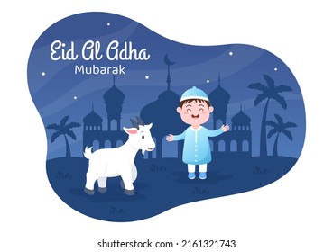 Eid al Adha Background Cartoon Illustration for the Celebration of Muslim with Slaughtering an Animal as a Cow, Goat or Camel and share it 
