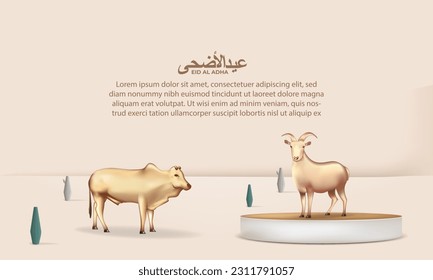 eid al adha background with cow, and goat for poster, banner design. vector illustration