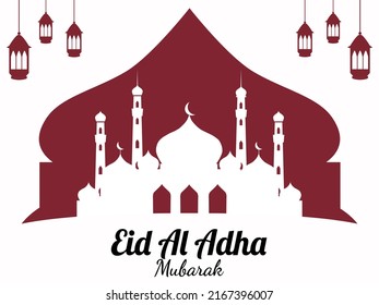 diseño de fondo de eid al adha con farolillos islámicos y mezquita