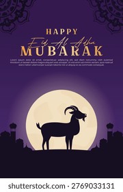Eid al Adha background featuring elegant Islamic ornaments, mosque silhouette, and festive atmospher