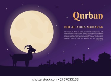 Eid al Adha background featuring elegant Islamic ornaments, mosque silhouette, and festive atmospher