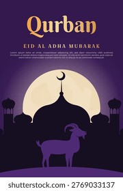 Eid al Adha background featuring elegant Islamic ornaments, mosque silhouette, and festive atmospher