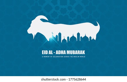 Eid Al Adha Background with Goat Illustration. Fit for greeting card, wallpaper and other. Vector Illustration.