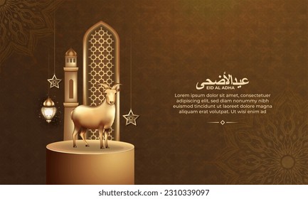 eid al adha background with goat for poster, banner design. vector illustration