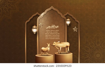 eid al adha background with goat, and cow for poster, banner design. vector illustration