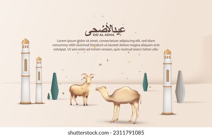 eid al adha background with goat, camel  for poster, banner design. vector illustration