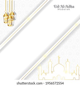 eid al adha background greeting card elegant white and strip gold