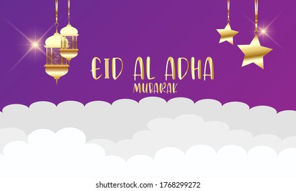 Eid Al Adha Background. Islamic Arabic lanterns and sheep/Goat. Background Eid Al Adha. Greeting card. Vector illustration.
