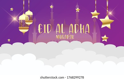 Eid Al Adha Background. Islamic Arabic lanterns and sheep/Goat. Background Eid Al Adha. Greeting card. Vector illustration.