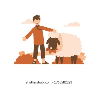 Eid Al Adha Background With A Muslim Man And Lamb Illustration