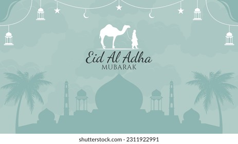 eid al adha background vector flat design in pastel color and doodle style. suitable for use on greeting card. horizontal poster.header for website