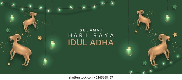 Eid Al Adha Banner Design Vektorgrafik. Islamischer und arabischer Hintergrund für das muslimische Community Festival. Moslem Holiday. 3D Moderner Islam geeignet für Ramadan, Raya Hari, Eid al Adha und Mawlid.